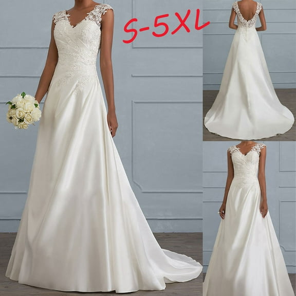 IDALL Wedding Guest Dresses,Prom Dresses Women Fashion Solid Lace Patchwork Sleeveless Party Long V-Neck Cocktail Dress Maxi Dresses,Formal Dresses,Graduation Dress White Dress L