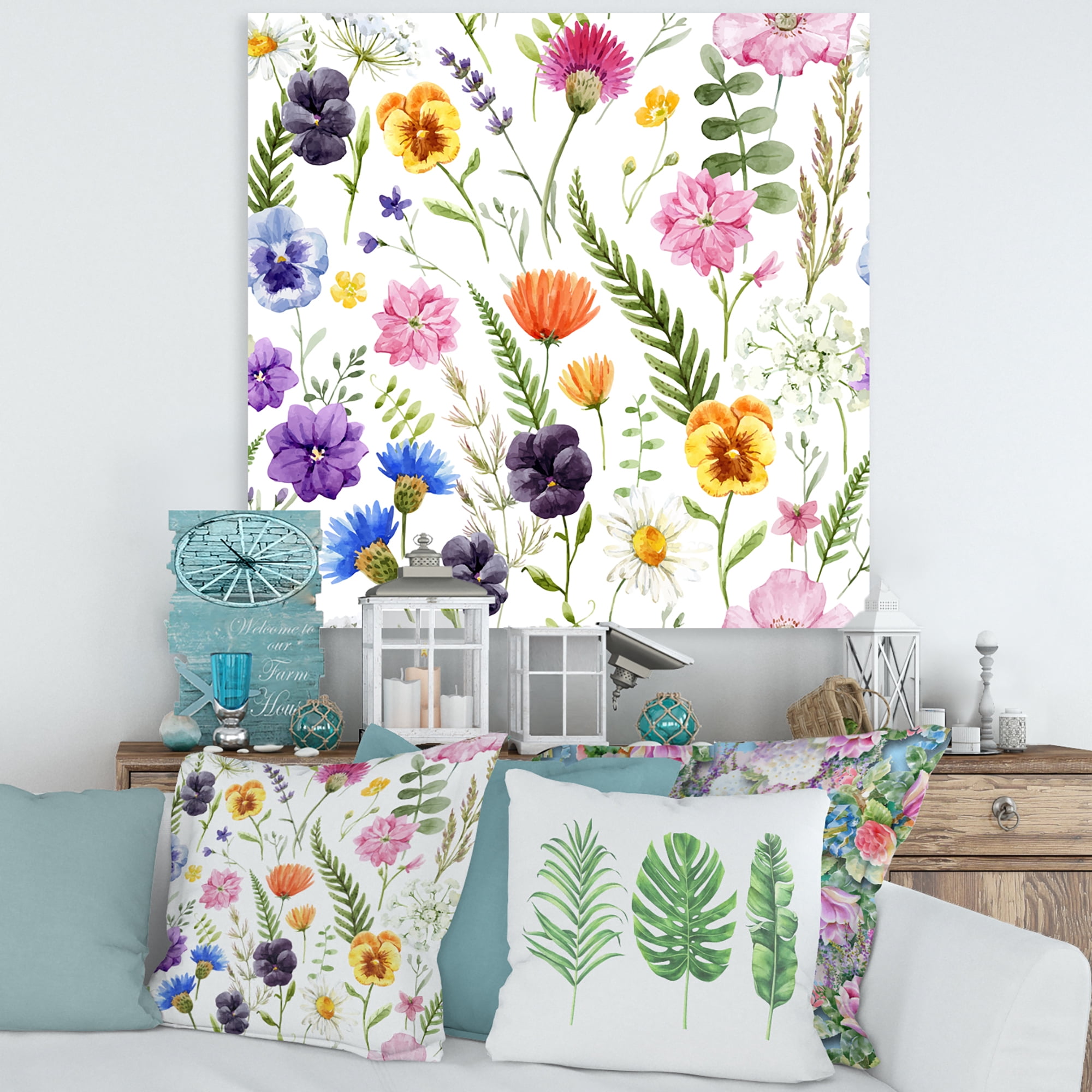 Designart ' Coloful Wildflowers Floral Pattern I ' Traditional Canvas Wall Art Print