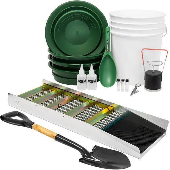 ASR Outdoor 27 Inch Flared Aluminum Sluice Box with 5L Bucket Complete Gold Panning Kit 18pc