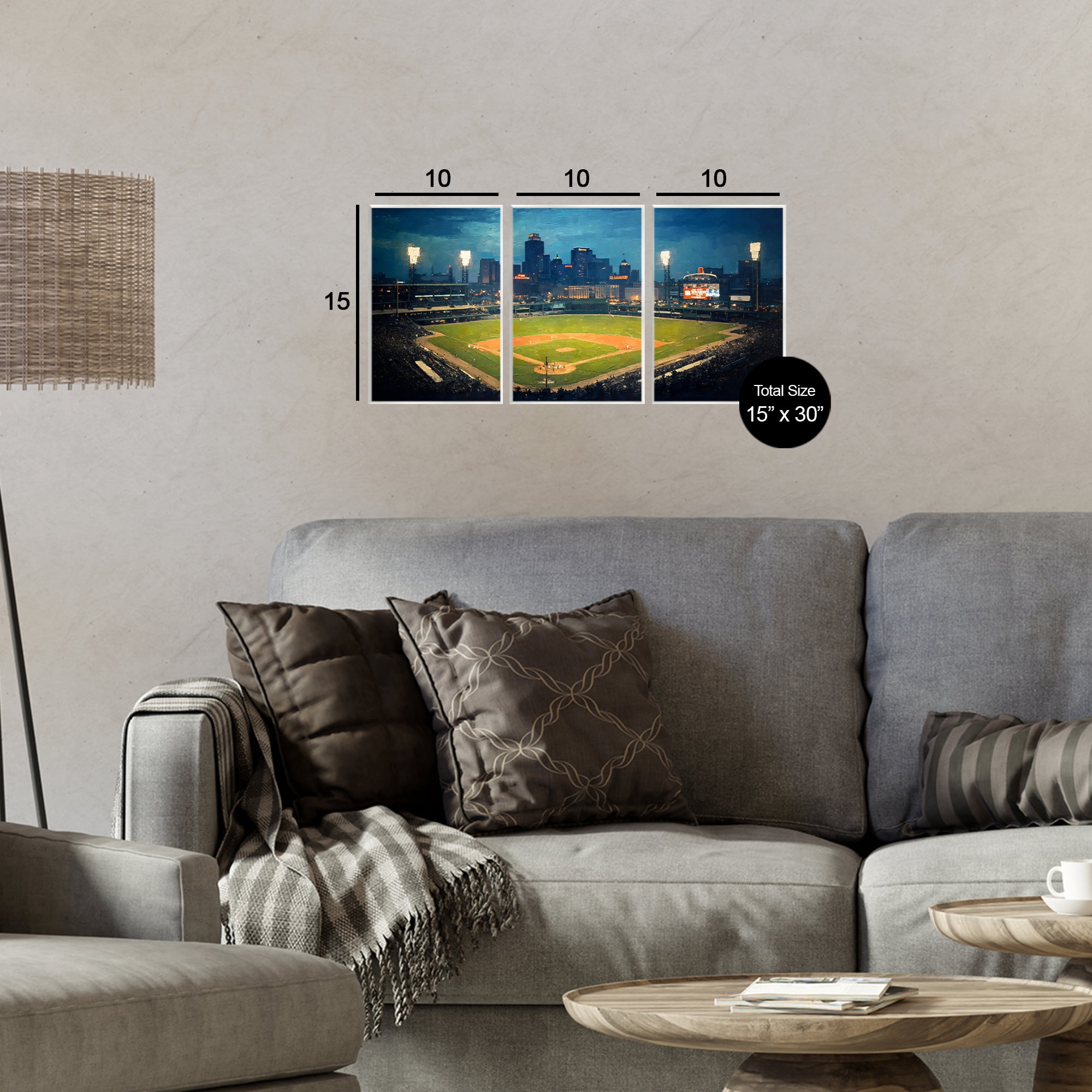 Stupell Industries Baseball Stadium Night View 3 Piece Wall Plaque Art Set, design by Arlington Prints