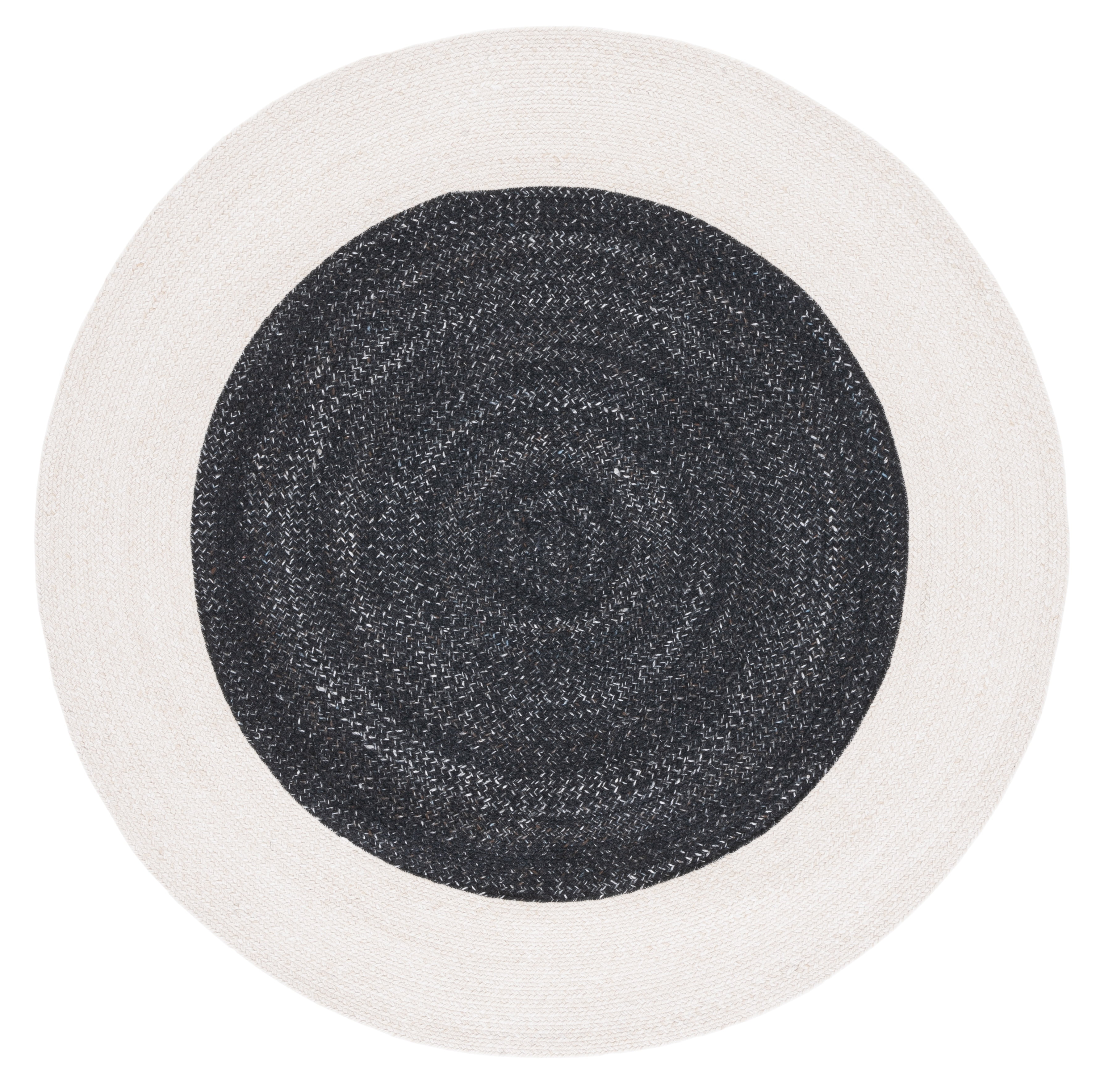 SAFAVIEH Braided Celinda Solid Polyester Reversible Area Rug, Black/Ivory, 5' x 5' Round