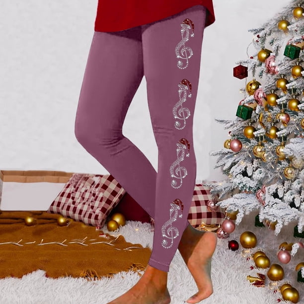 MKLEKYY Leggings push up para mujer, leggings casuales para entrenamiento, pantalones con estampado navideño de triple bloque de color, leggings elásticos suaves