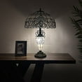 thumbnail image 3 of Tiffany Table Lamp White Stained Glass Shade Shade Base Baroque Style Lavender LED Bulbs Included for Living Room Bedroom Bedside 16"W*16"D*24"H, 3 of 7