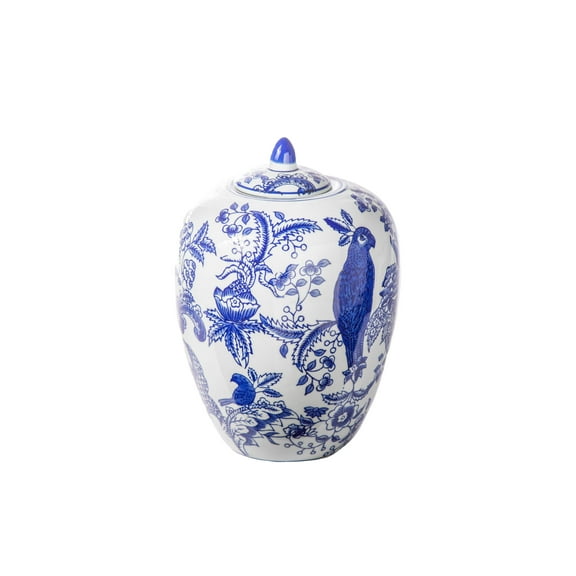 Ceramic Round Chinoiserie Ginger/Temple Jar Gloss Finish BlueWhite-11.00"H