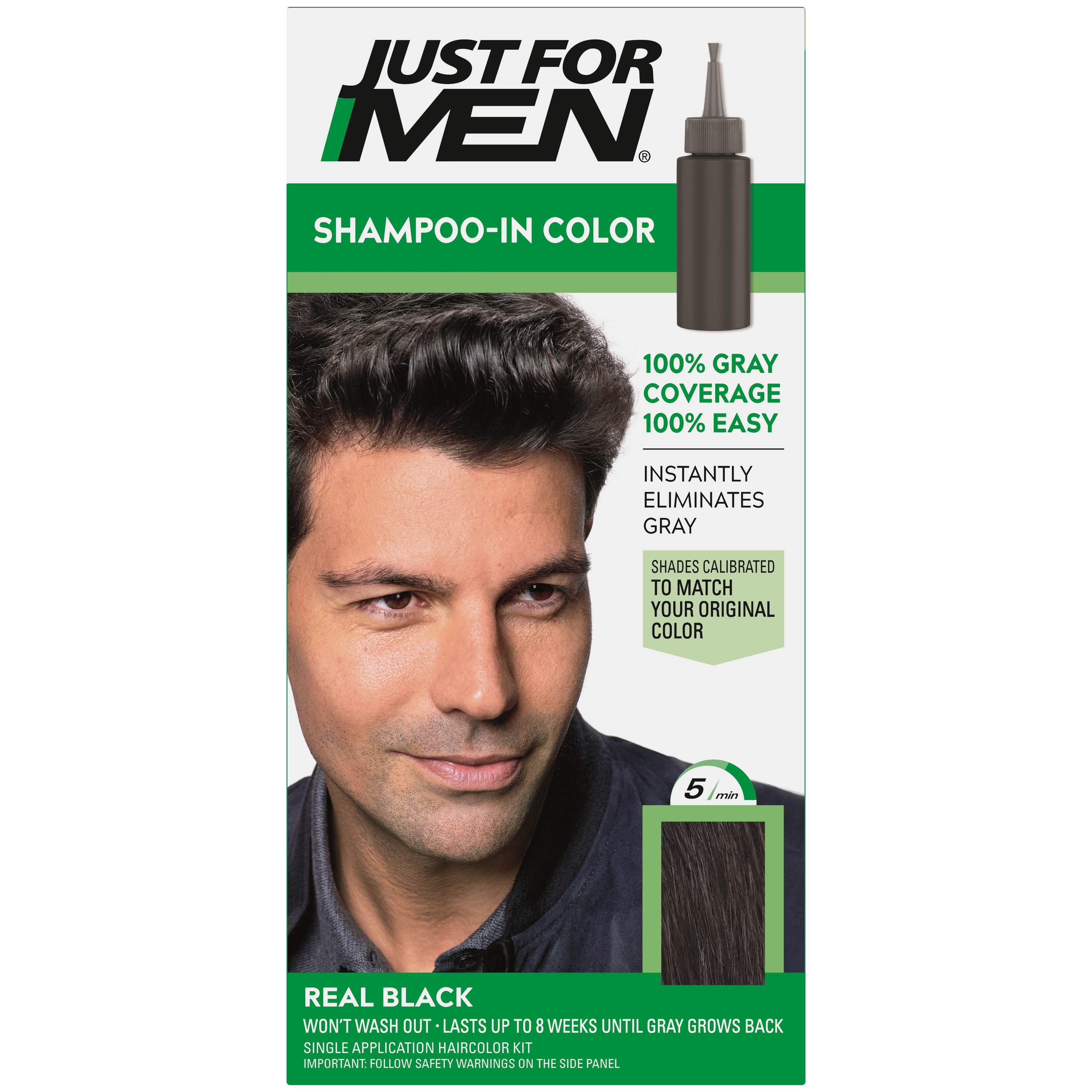 Just For Men Shampoo-in Gray Hair Color, H-55 Real Black 