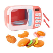 Microwave Toys Kitchen Play Set,Kids Pretend Play Electronic Oven with Play Food Pink 13pcs