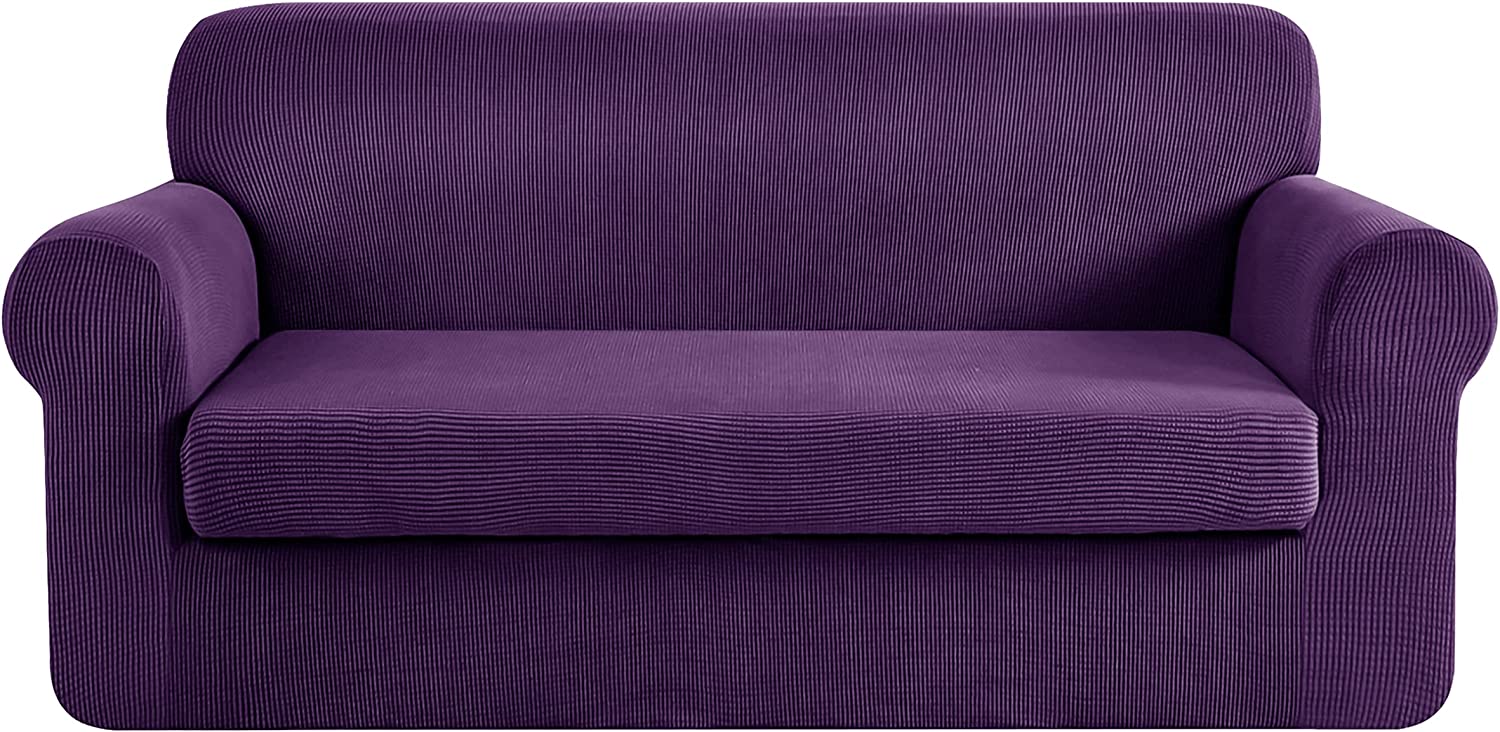 Stretch Loveseat Sofa Slipcover Piece Sofa Cover, Seater Couch Slipcover  Coat Soft Washable Furniture Covers with Elastic Bottom, Checks Spandex Jacquard  Fabric, Medium, Violet