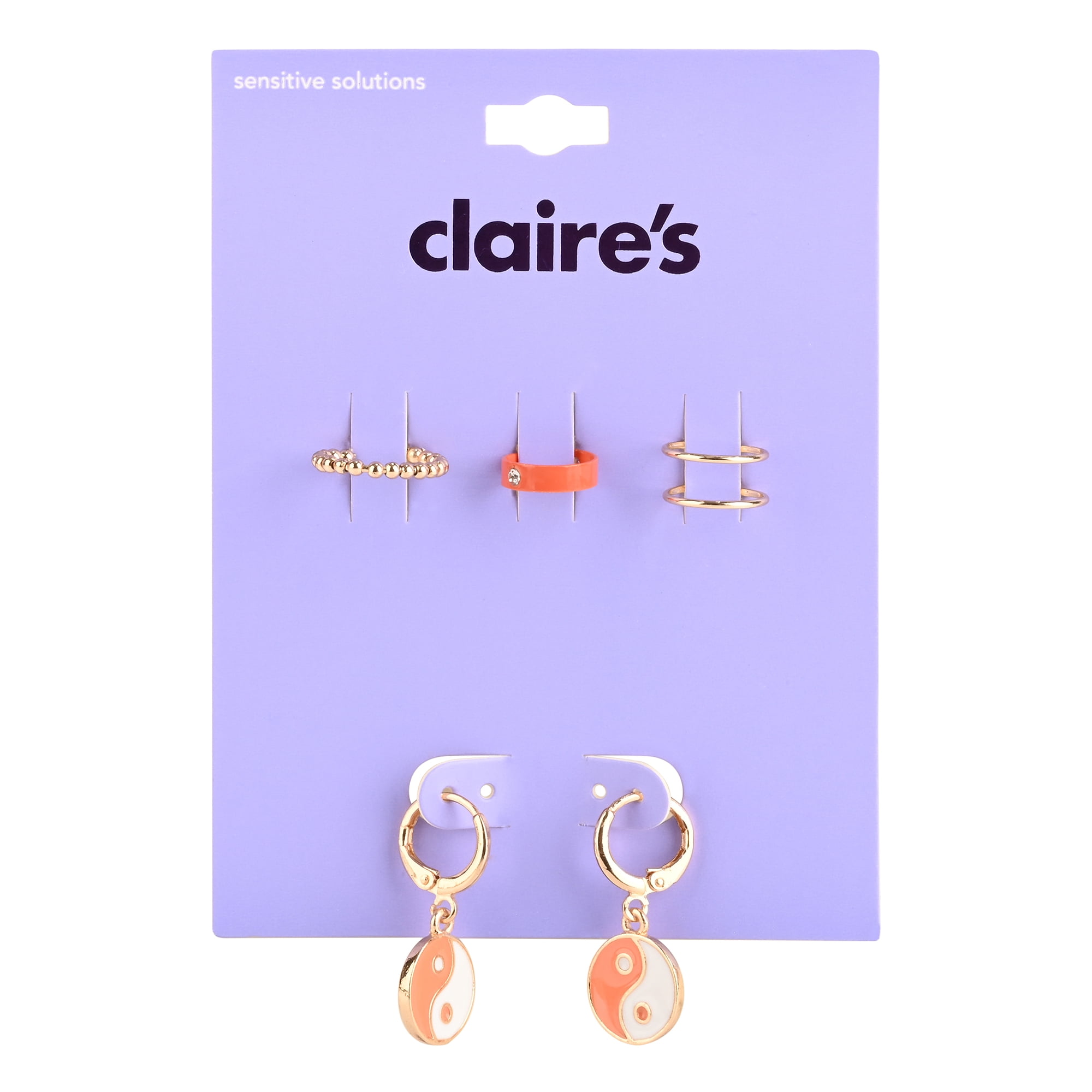 Claire's Girls Gold & Orange Faux Hoop Earring, Cuff/ Latch Closure, 4-Pack, 38820 Stone
