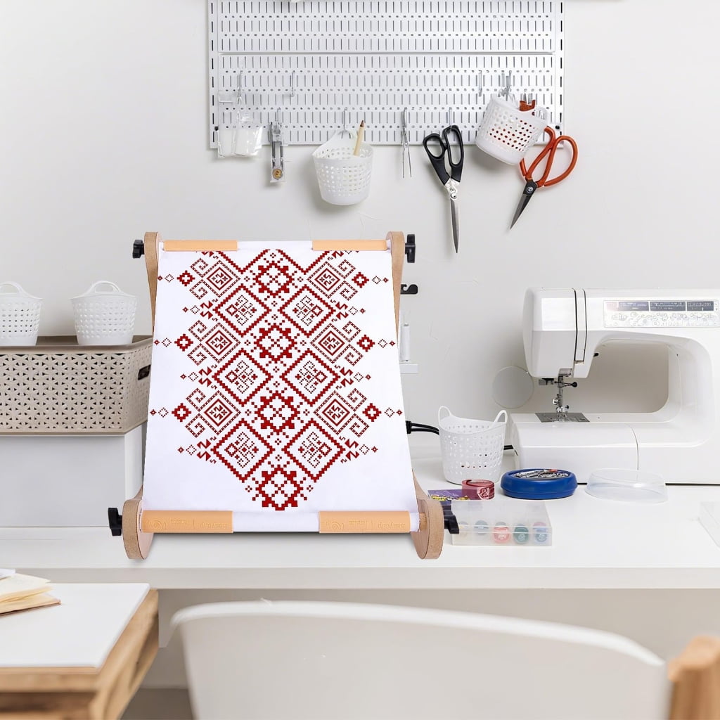 Ergonomic Desk Embroidery Hoop with Scroll Mechanism Adjustable Wood Embroidery Frame For Stitching Needlework Craft