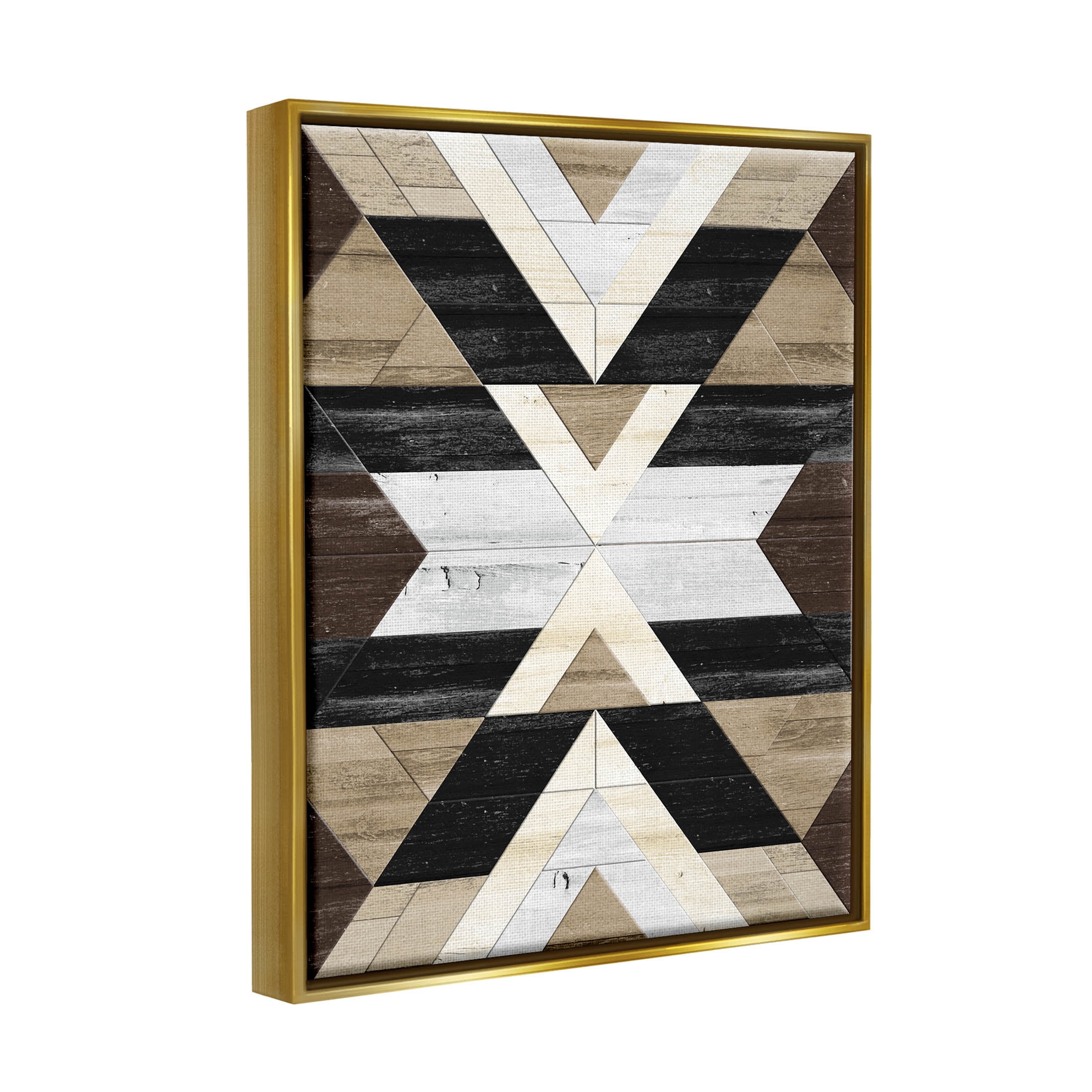 Rustic Linear Aztec Shapes Abstract Graphic Art Metallic Gold Framed Art Print Wall Art