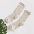 thumbnail image 6 of Yoetaun Cute Ruffle Ankle Socks for Women Cotton Soft Solid Color Ribbed Knit Lettuce Edge Low Cut Middle Tube Frilly Crew Socks Wine Red(1 pair), 6 of 9