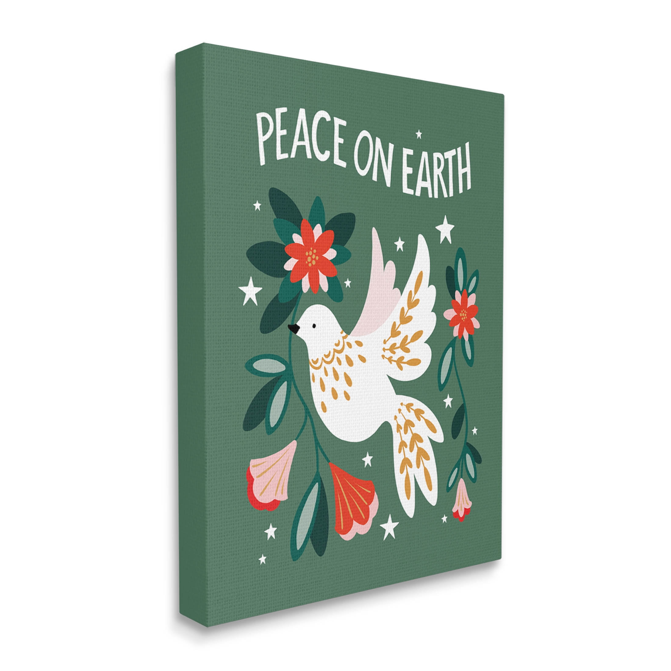 Peace On Earth Floral Dove Blossoms Holiday Graphic Art Gallery Wrapped Canvas Print Wall Art