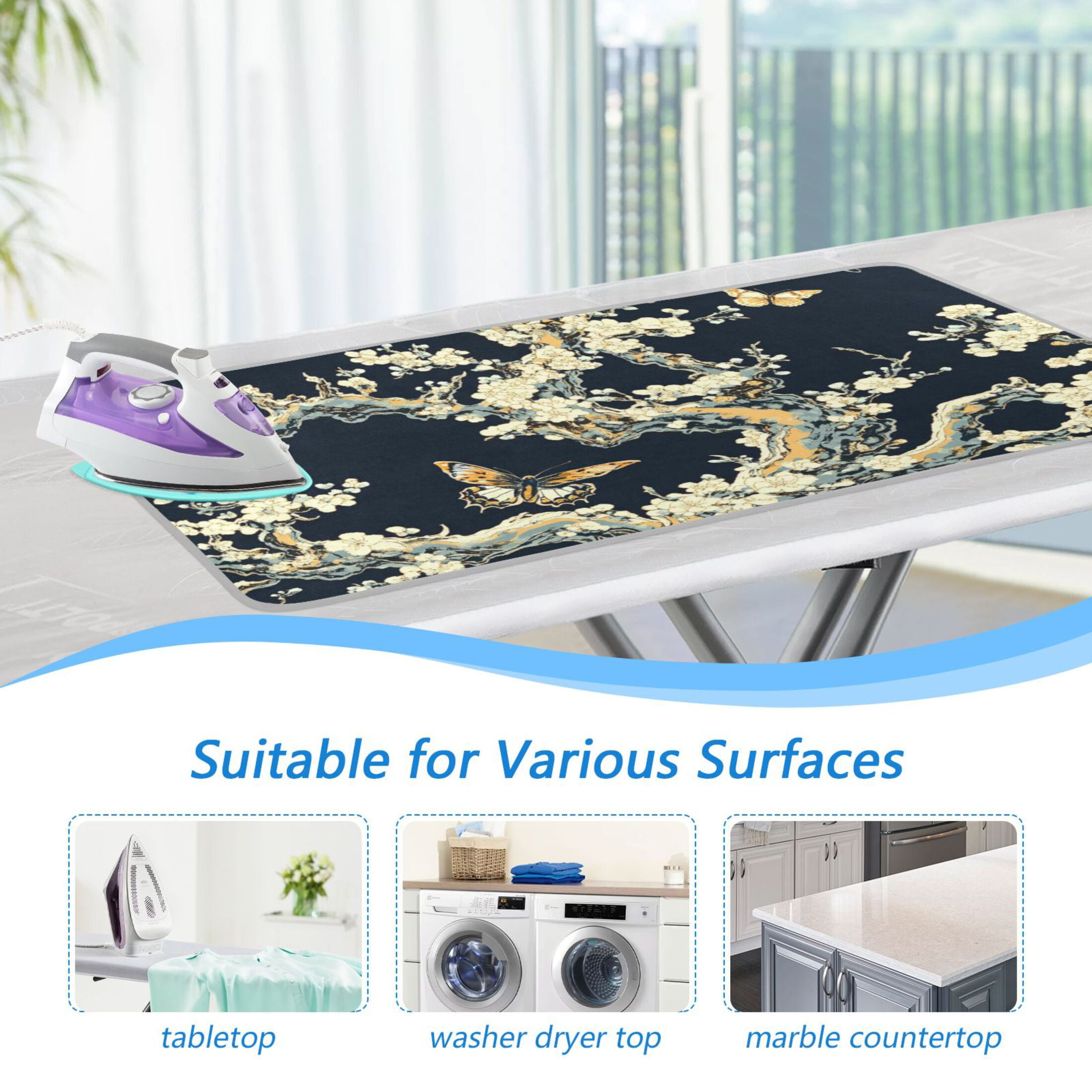 Butterflies on Flower Branch Ironing Mat Blanket for Table Top Travel Portable Ironing Board Pad 47.2x27.6 Inch