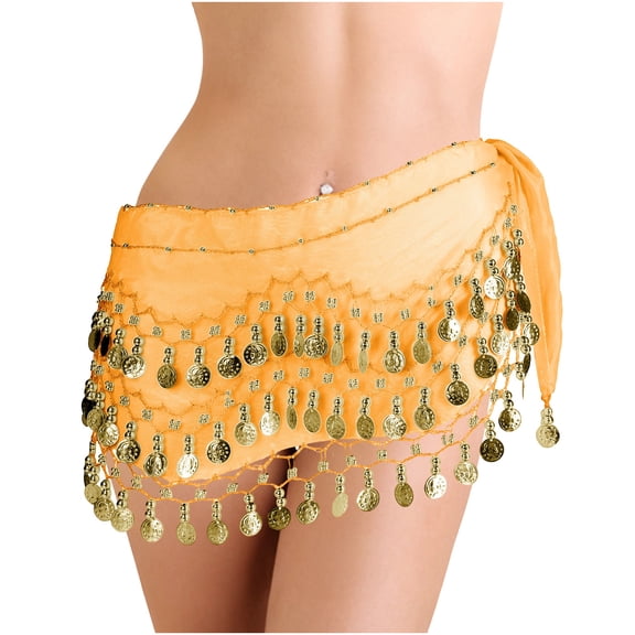 Byworldtasic Womens Belly Dance Hip Scarf Mini Skirt with Gold Coins Belly Dancer Belt Scarf Skirt