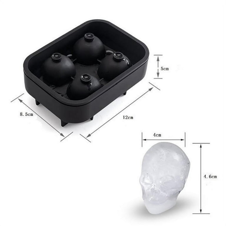 Skull Ice Cube Tray, 4-Grid Skull Ice Ball Maker, Flexible Black Silicone Ice  Tray with