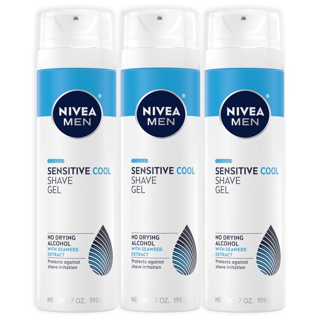 Gel de afeitar Nivea Men Sensitive Cool con algas marinas 210 mL, paquete de 3