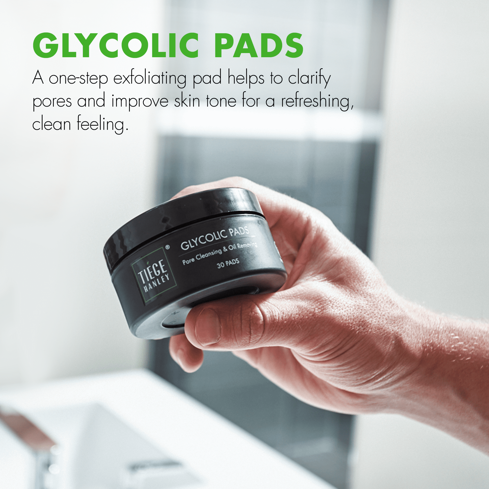 Tiege Hanley Glycolic Acid Pads for Men, 2-Pack - Exfoliating Face Cleansing Pads for Forehead, Nose & Cheeks - Men's Daily Skin Care Facial Wipes for Moisturized & Refreshed-Looking Skin