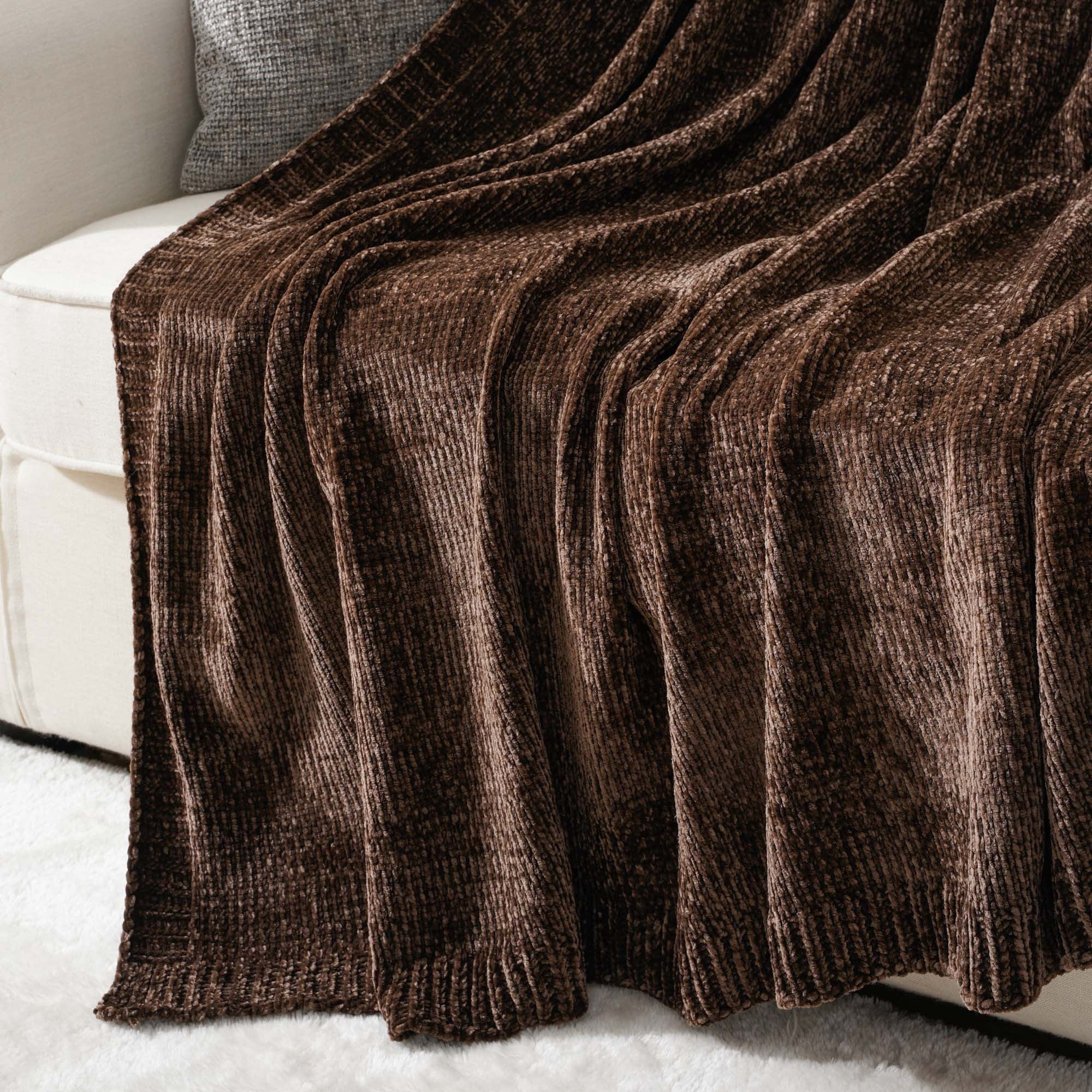 Battilo Brown Throw Blanket,Soft Chenille Knit Throws for Couch Bed, Fall Blanket,51"x67"