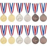 12 Packs Sport Game Medals Winner Award Sports Medals Genuine Award Medals Gold Silver and Bronze Medals Soccer Sports Medals with Nick Ribbon for Sports Soccer GamesMixed Color