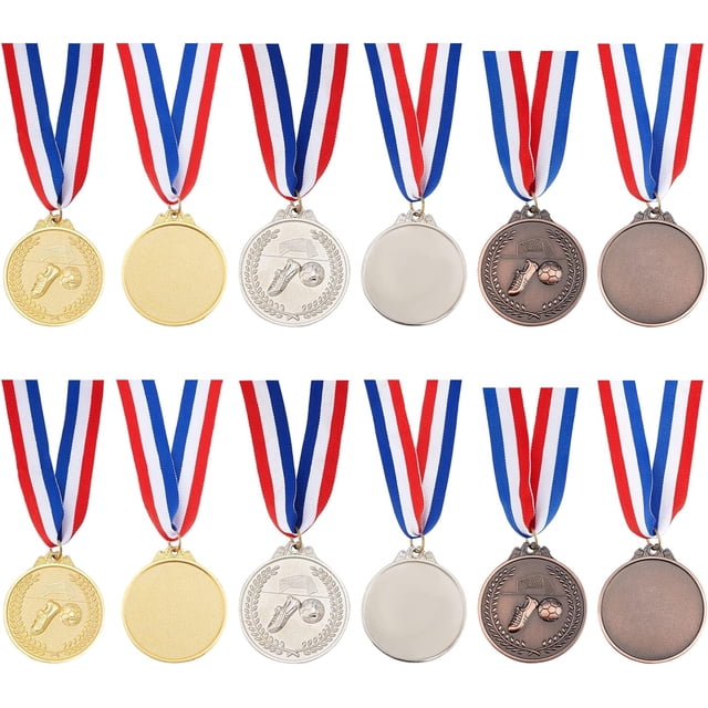 12 paquetes de medallas deportivas para ganadores, medallas deportivas, medallas de oro, plata y bronce, medallas deportivas de fútbol con cinta de Nick