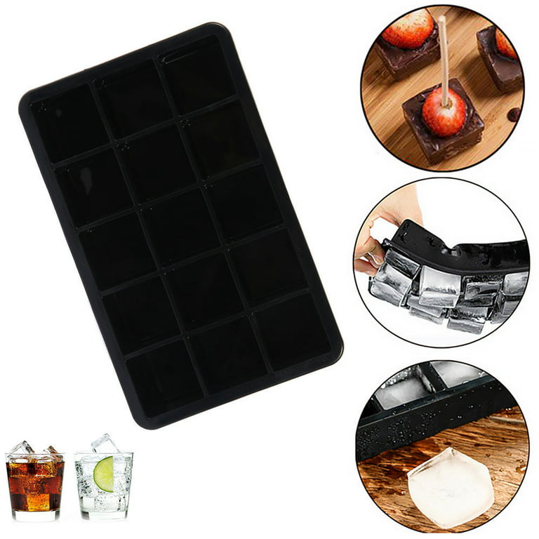 Welpettie 15 Giant Silicone Ice Cube Large Size Whiskey Cocktails DIY Square Tray Mould, Black