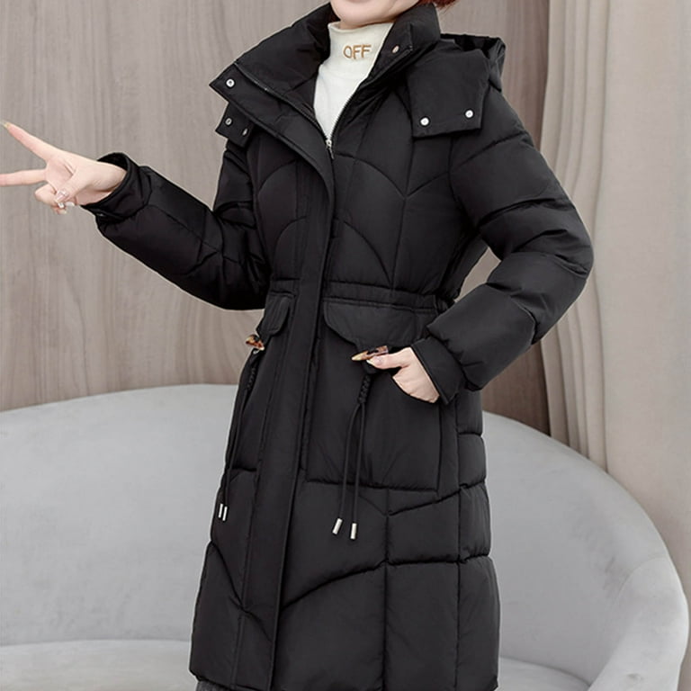 Womens Winter Hooded Parka Jacket Long Sleeve Toggle Duffle Coat