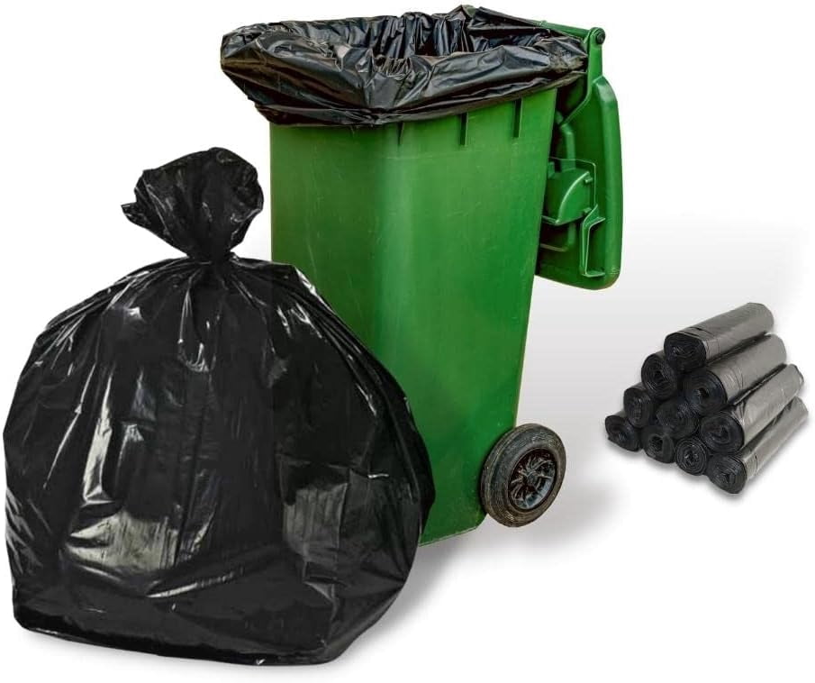 MMBM 200 Case 38" (W) x 58" (L) LLDPE Film Trash Can Liner Garbage Bag 55-60 Gallons Star Seal 1.5 Mil Thickness-Black