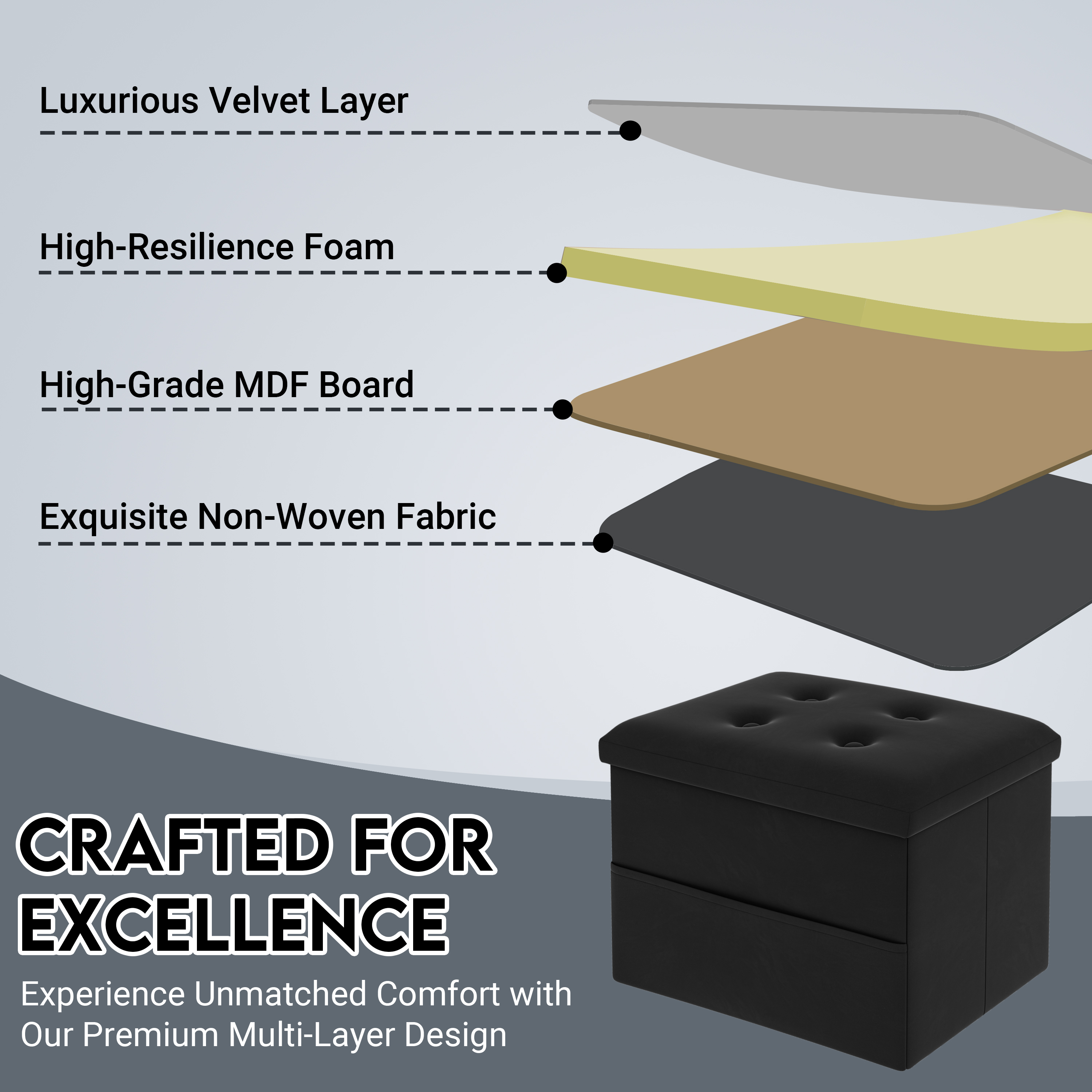 Zoes Homeware Small Storage Ottoman, Black photo 7