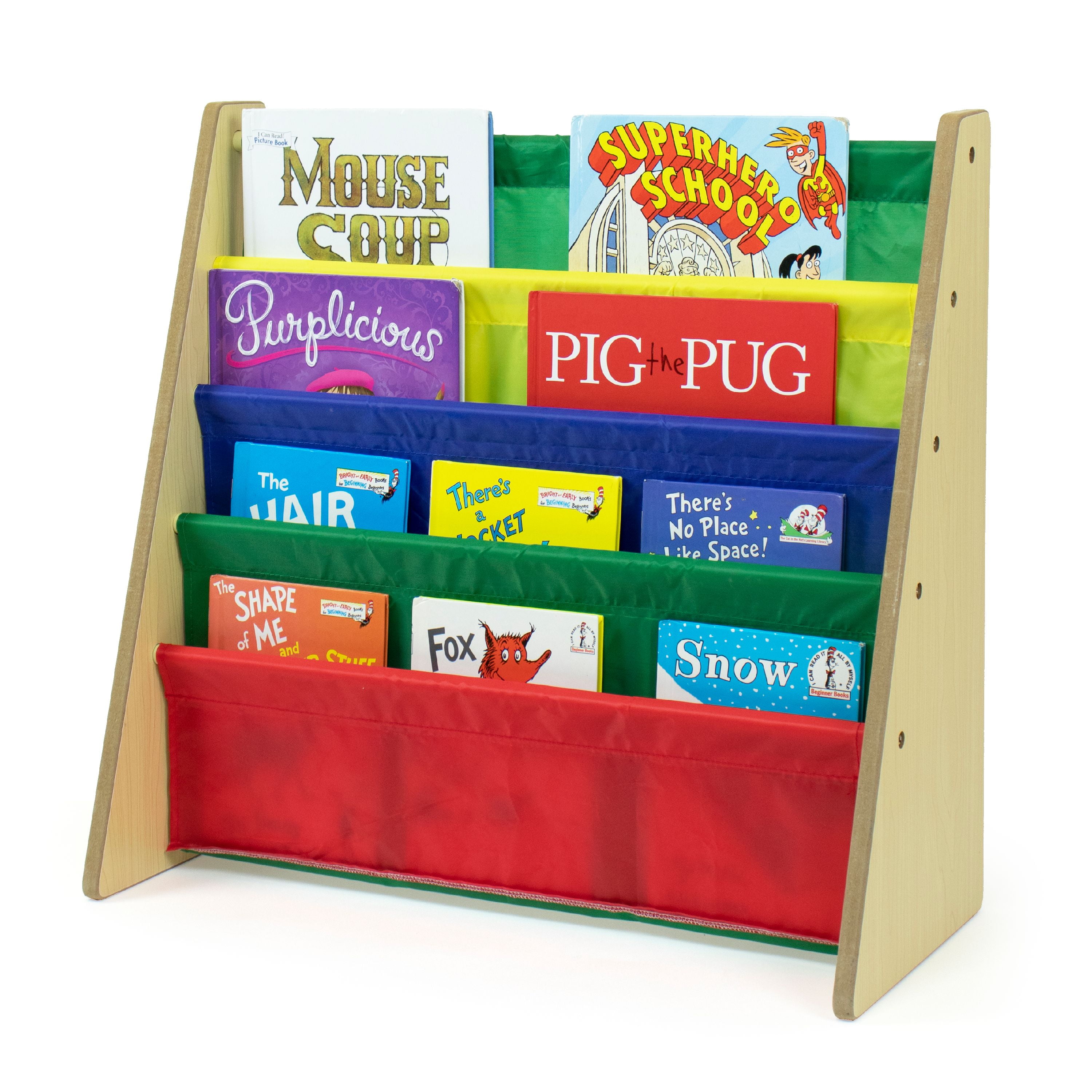 Wood Kids Bookcase Book Shelf Sling Storage Rack Organizer Display Holder White 