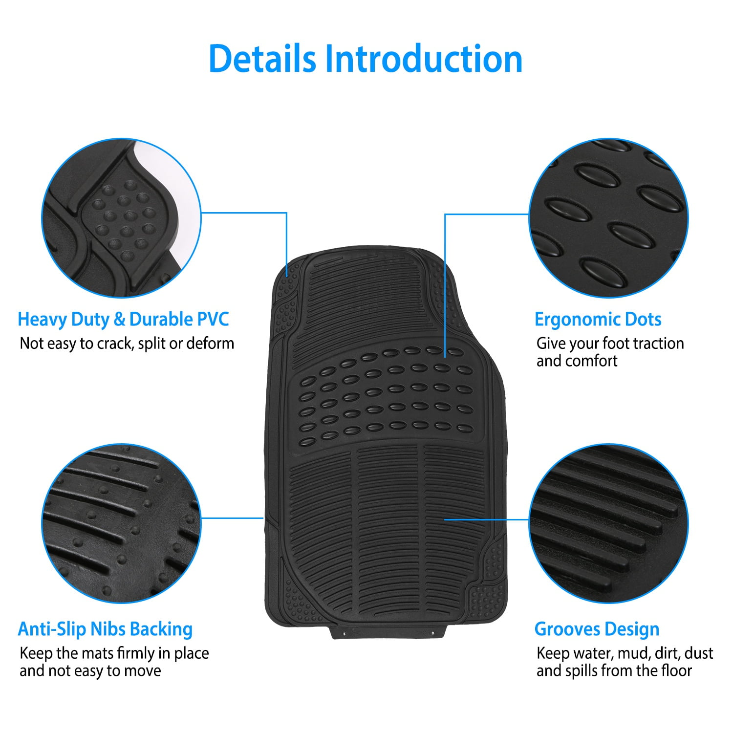 Moclever 4Pcs Floor Mats for Cars, Front and Rear PVC Rubber Automotive Floor Mats with Trimmable Design Fit Most Cars SUVs Trucks, Black