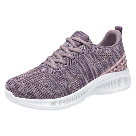 Fauean Sneakers for Women Ladies  Fashionable Breathable Lace up Sports Running Shoes Purple Size 36