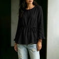 thumbnail image 3 of Lenpel Womens Fall Tops Casual Loose Long Sleeve Ruffle Cuffs Shirts Fashion Drawstring Crew Neck Peplum Blouses, 3 of 5