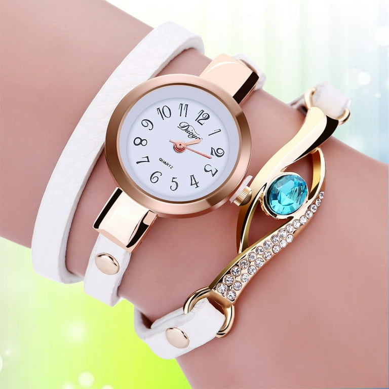 Duoya Fashion Watches Women Bracelet Leather Strap Crystal Watch Long Chain Wristwatches Jewelry Femme Gift Cool Watches (White), Women's, Size: One