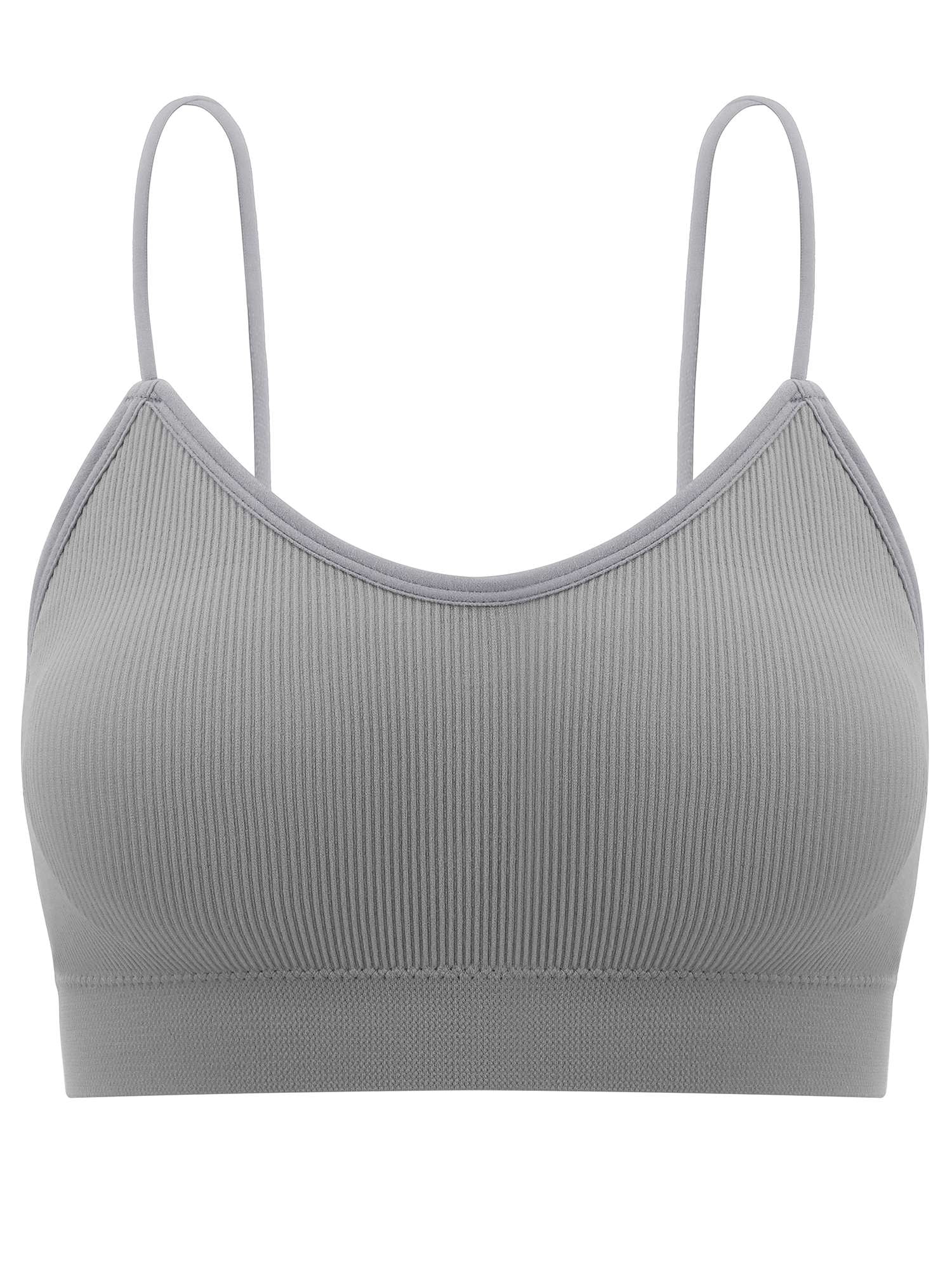 Spencer Women V Neck Cami Bra Bralettes Padded Seamless Bralette Straps Sleeping Bra Pullover Style Tank Top Bra "Gray, M"