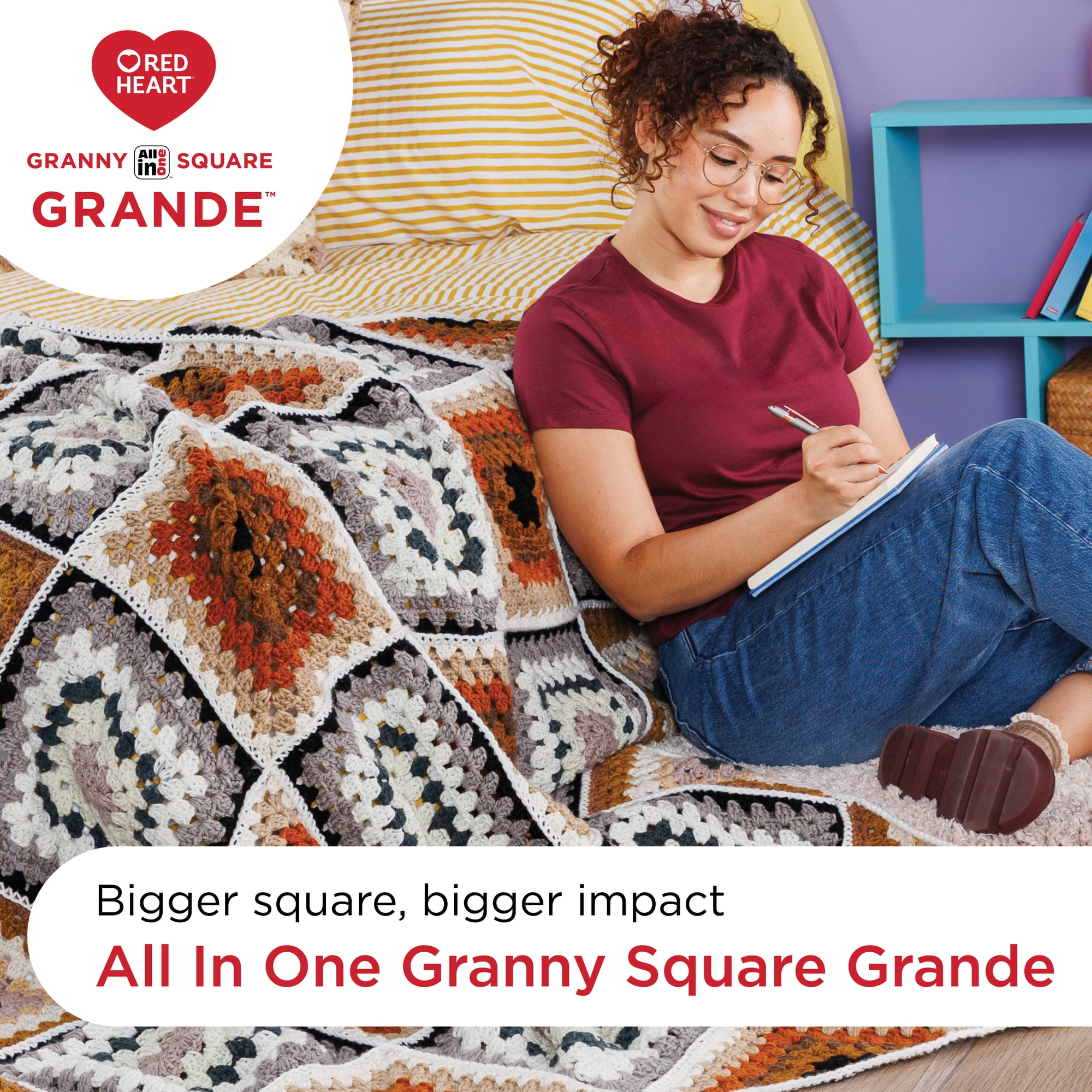Red Heart® All In One Granny Square Grande™ #4 Worsted (Medium) Acrylic Yarn, Almandine 8.8oz/250g 440 Yards (3 Pack)