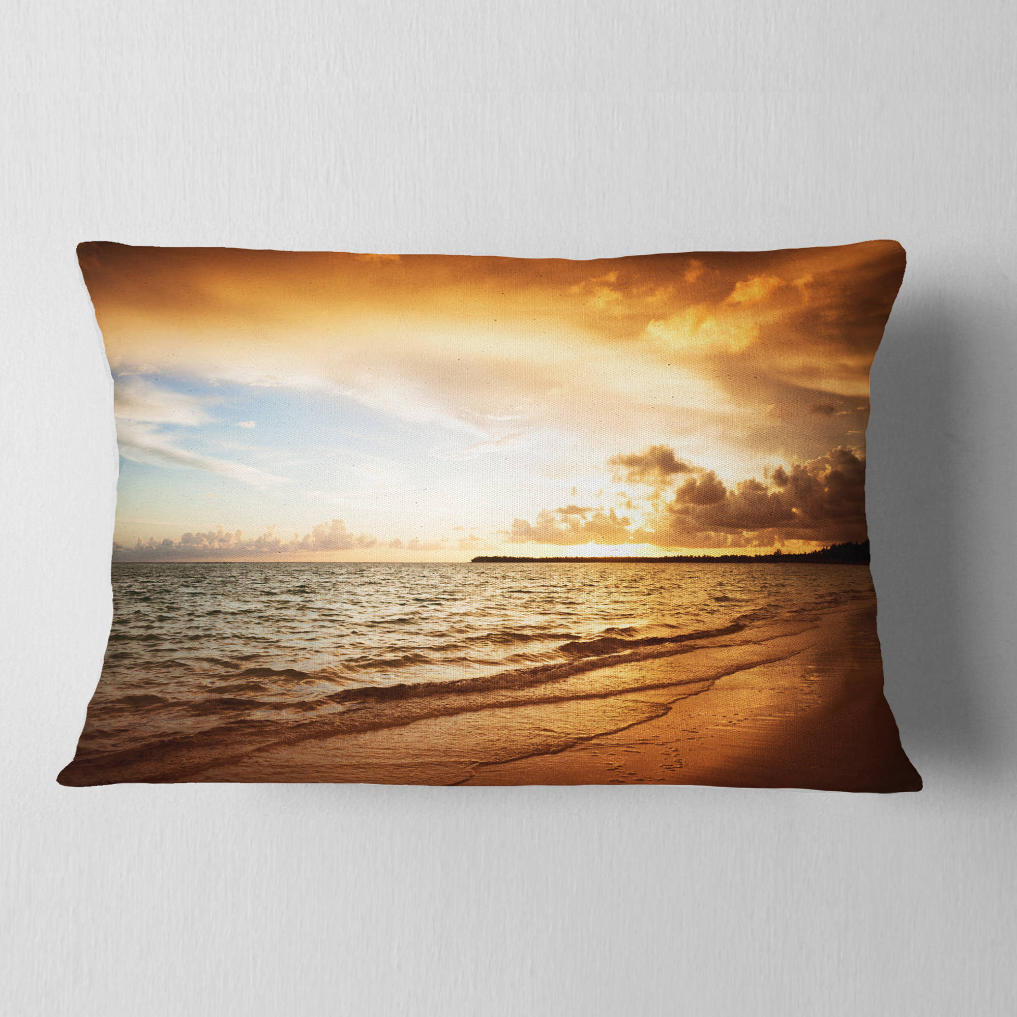 Designart Amazing Sunrise at Atlantic Ocean - Modern Seashore Throw Pillow - 12x20