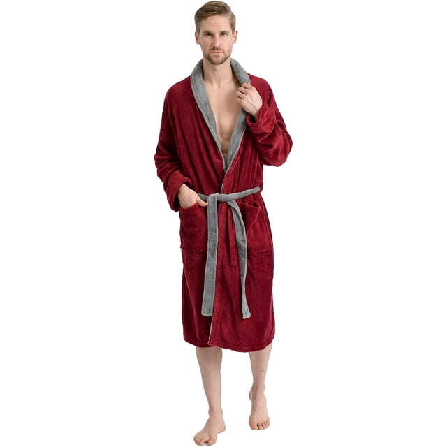Men's Soft Plush Fleece Classic or Hooded Robe with Front Pockets