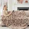 thumbnail image 6 of Ruched Faux Rabbit Fur Throw Blanket, 700 GSM Luxury Dual-Sided Soft Cozy Blanket, Fuzzy Fluffy Plush Blanket for Bed, Couch and Sofa - 50"x60", Tie-dye Brown, 6 of 14