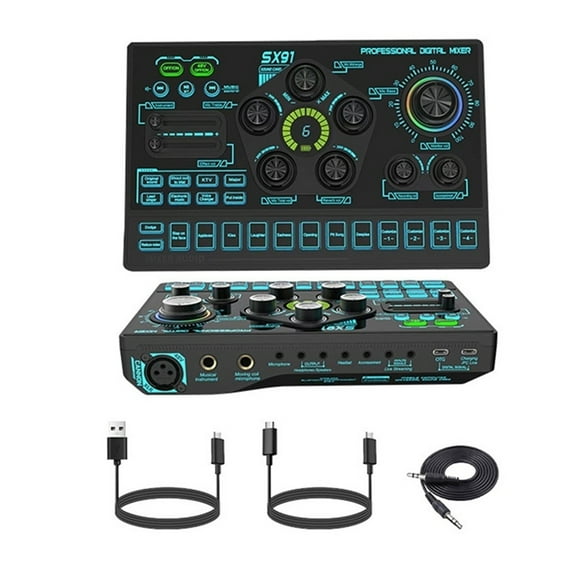 Live Sound Card USB Sound Mixer Professional Mixing Console Amplifier for Live Sing PC Cellphone ,Bass & Treble Control