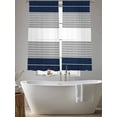 thumbnail image 6 of Navy Blue Grey Stripe Semi Sheer Curtains 72 Inch Length 2 Panels Set, Modern Art Horizontal Striped Sheer Kitchen Curtain Privacy Voile Window Curtain for Living Room Bedroom Rod Pocket Drapes, 6 of 7