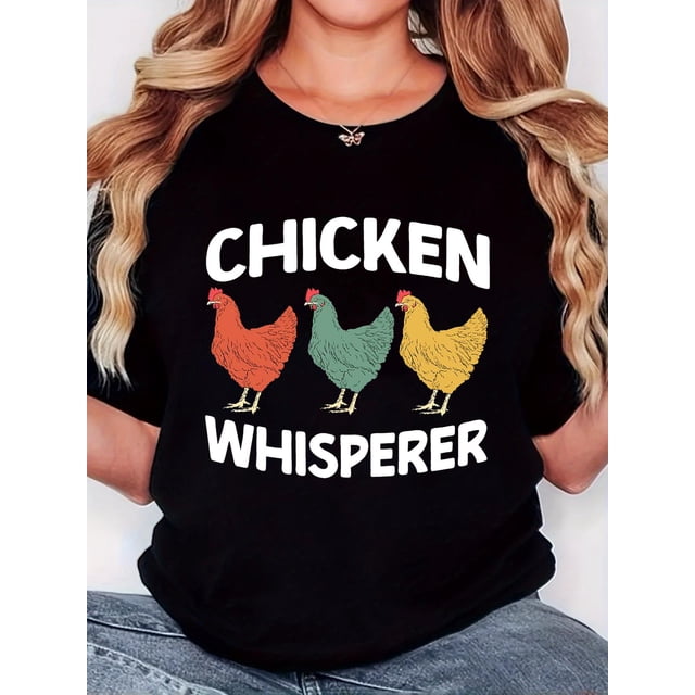 T-shirt pour Femmes, Imprimé "Three Hens CHICKEN WHISPERER", Mode Minimaliste Rétro, Col Rond, Décontracté et Confortable, T-shirt à Manches Courtes pour le Sport, Fête des Pères, Fête des Mères, Nouvel An, Festival du Printemps