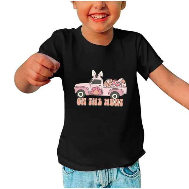 Qiopertar Haut à Manches Courtes Imprimé Col Rond Mignon Mode pour Enfants Garçons Filles en Solde à Moins de 5$ en Solde