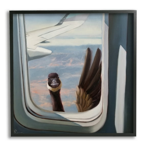The Stupell Home Decor Collection Hello from a Goose Airplane Window Scene Painting Framed Giclee Texturized Art, 12 x 12