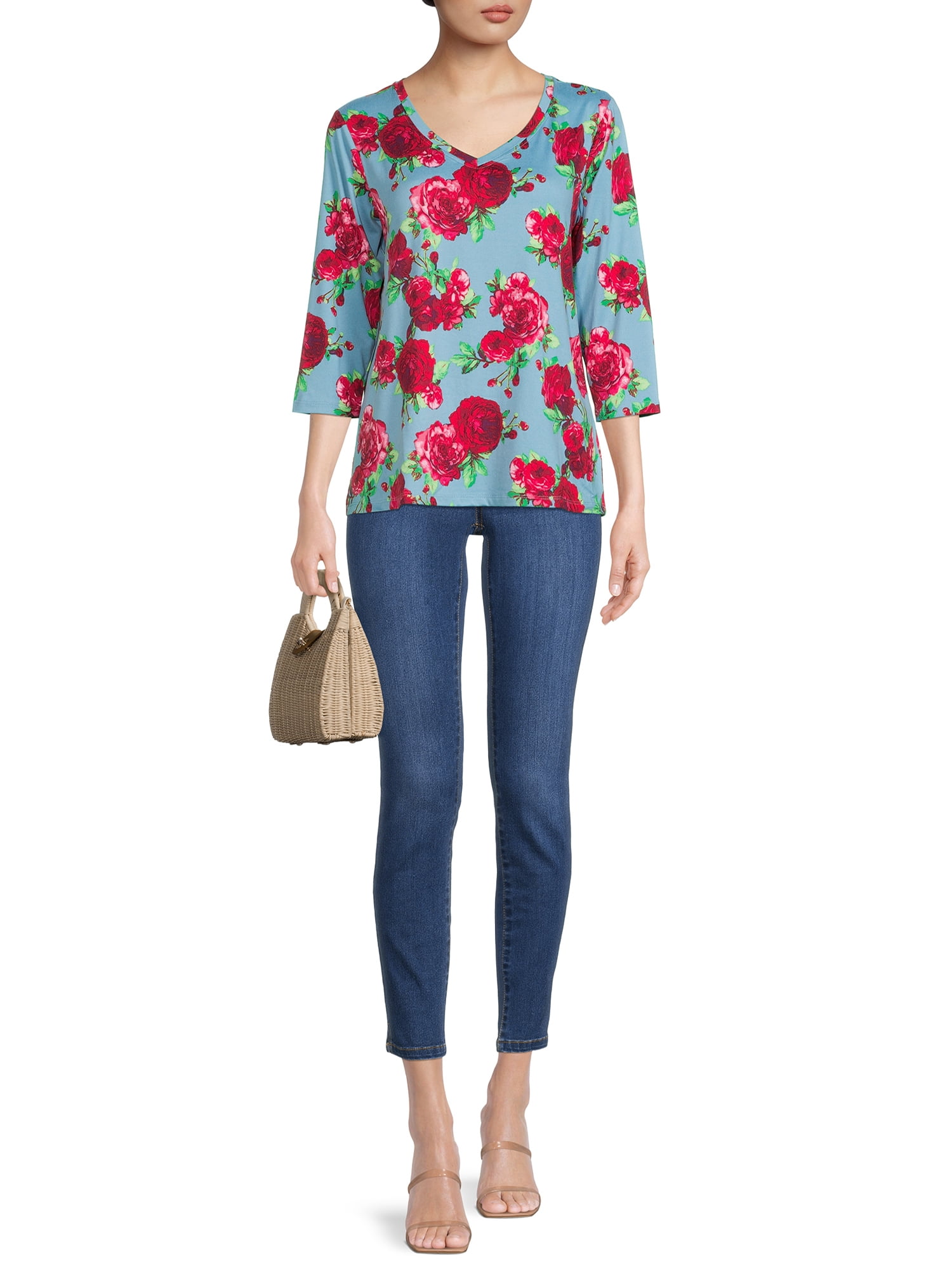 The Pioneer Woman V-Neck T-Shirt with Long Sleeves, 2-Pack