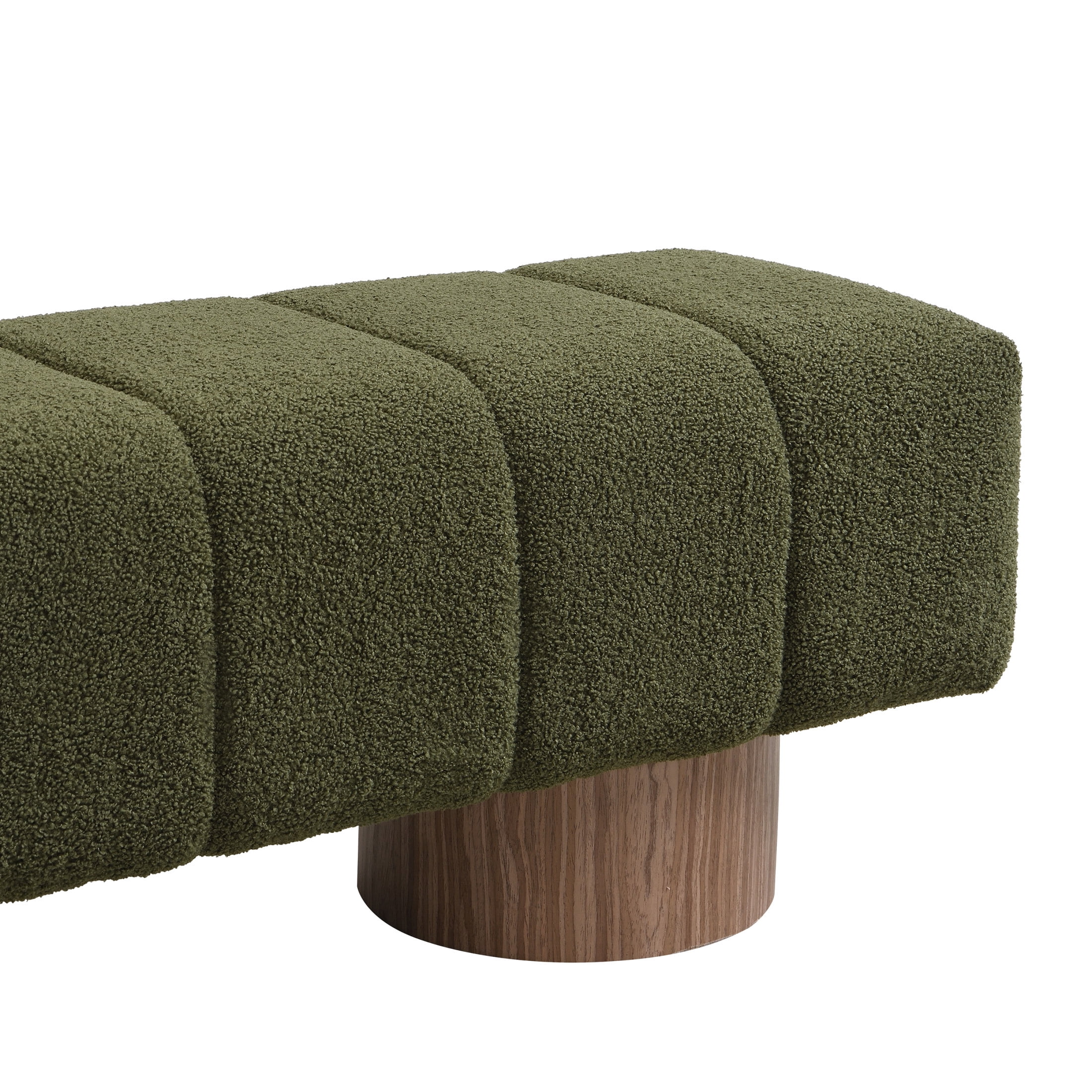 Christopher Knight Home 64.5" Ottoman Bench with Boucle Upholstery and Wood Legs, Green Fabric