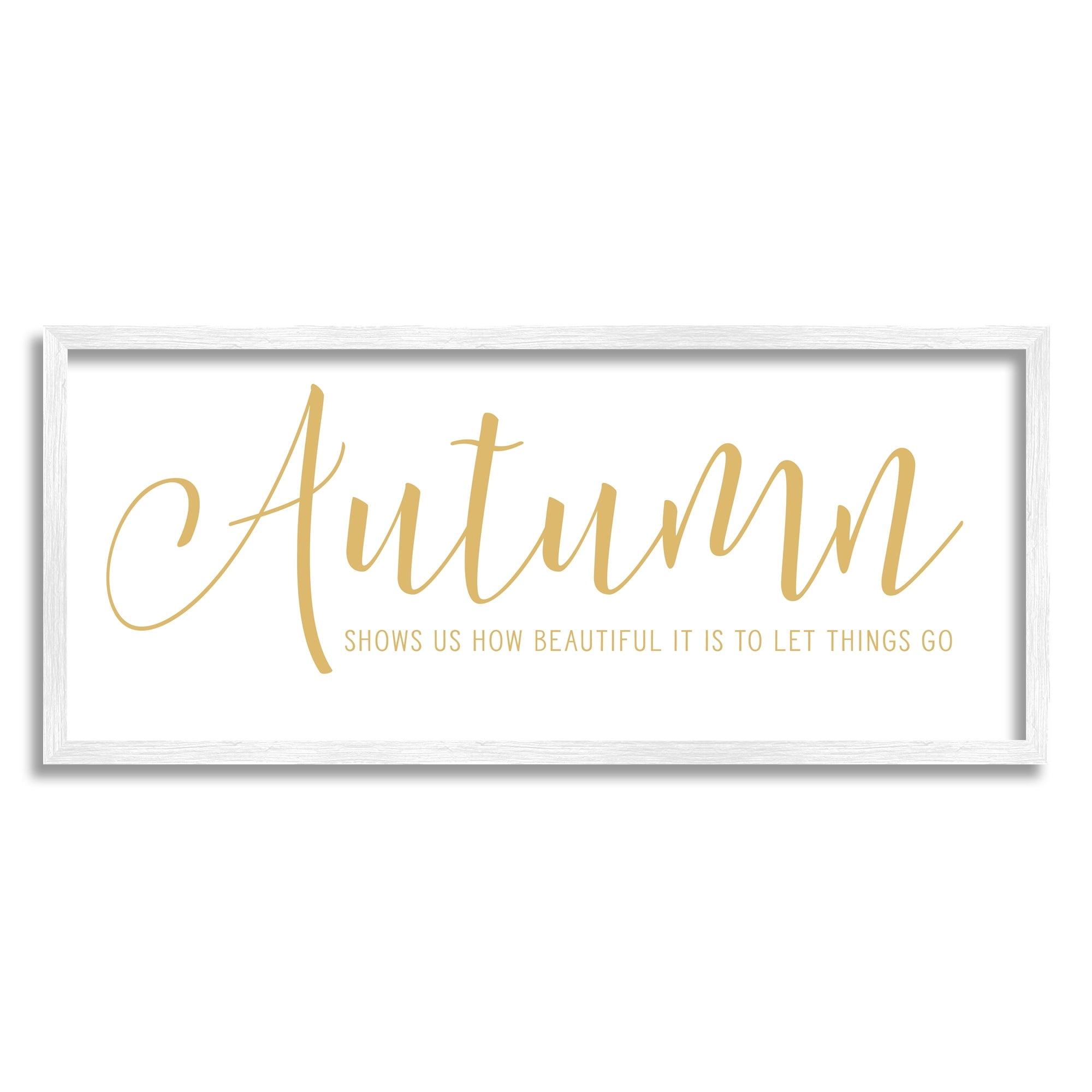Stupell Industries Motivational Autumn Quote Casual Yellow Calligraphy Text Graphic Art White Framed Art Print Wall Art, Design by Lettered and Lined