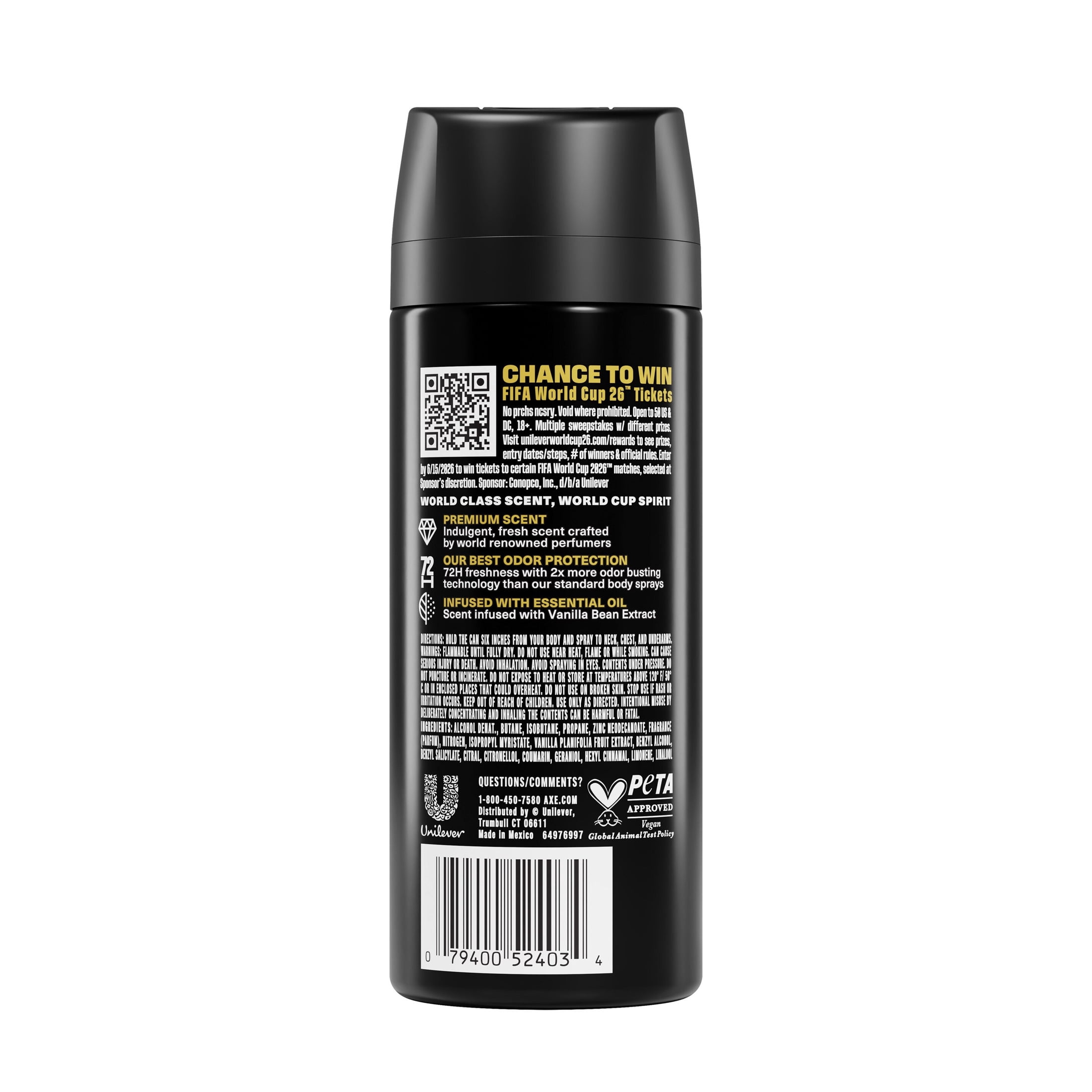 Axe Fine Fragrance Collection Body Spray 72 Hour Freshness Midnight Amber Aluminum Free, 2.9 oz