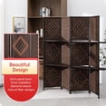 thumbnail image 3 of Room Divider 4 Panels Wood Frame Foldable Portable Separator Screen Folding Wall Dividers with Removable Storage Shelves for Home Living Room,Brown, 3 of 7