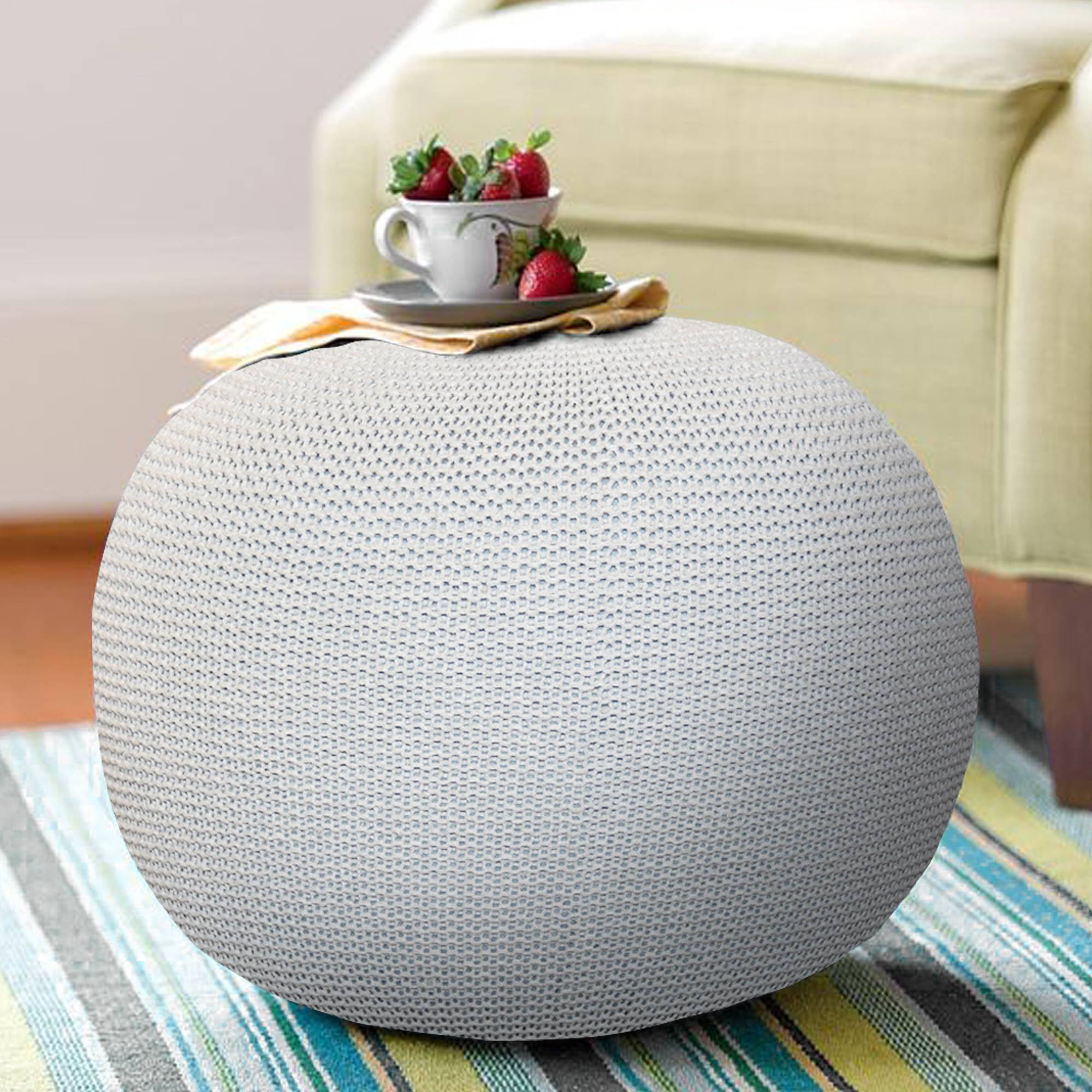White Pouf, Ottoman Poufs for Living Room, Floor Pouf, Pouffe Ottoman