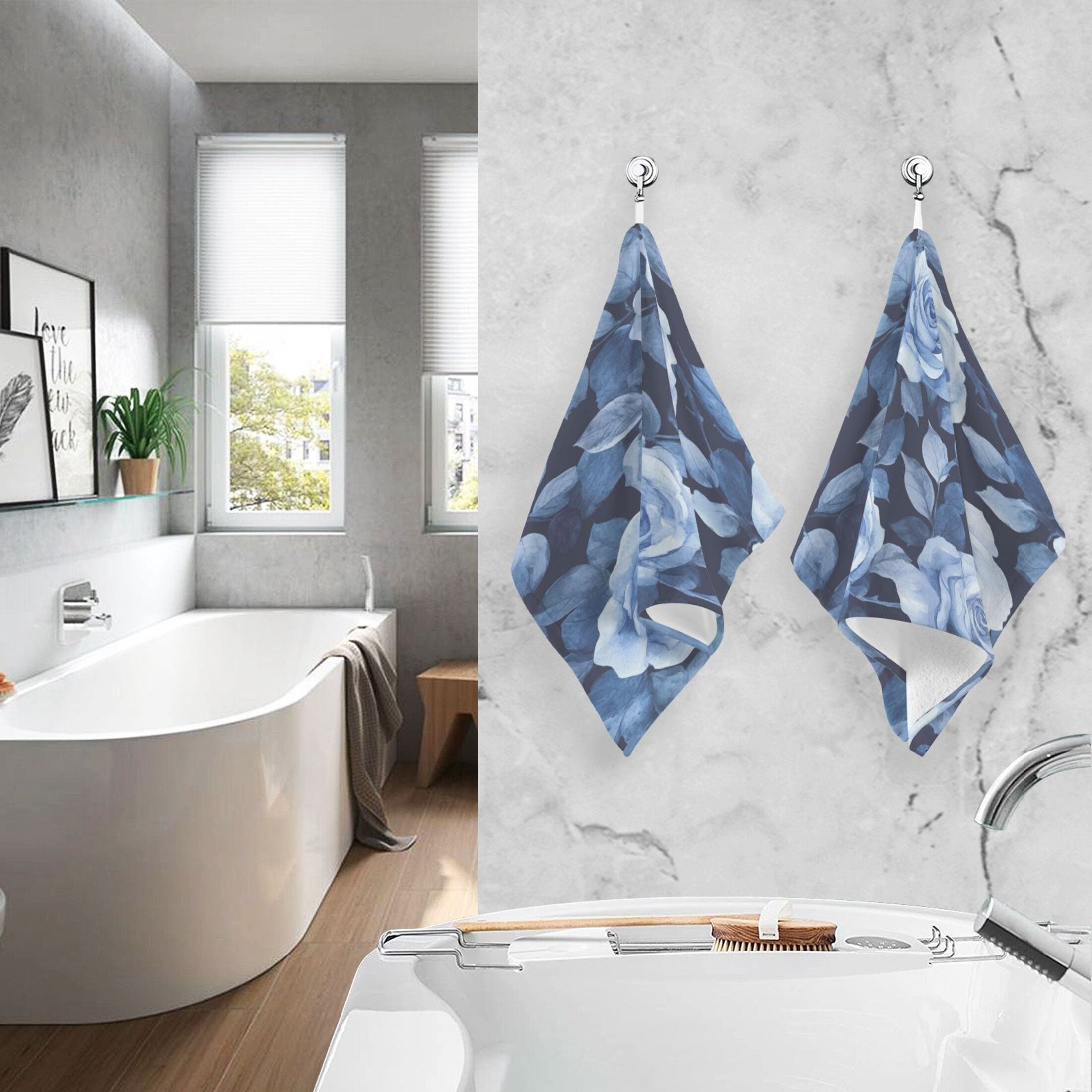 Cotton Towel Two-Piece 16x28 Inch One Sizex2 Face Towel Set Towel Set Cotton Hand Bath Towel Bathroom Beach Teal Roses